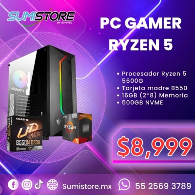 PC Gaming R5 RYZEN 5 5600G, 16GB, 500GB NVME, GIGABYTE B550, KINGSTON FURY BEAST 8GB DDR4, GABINETE MAG VAMPIRIC